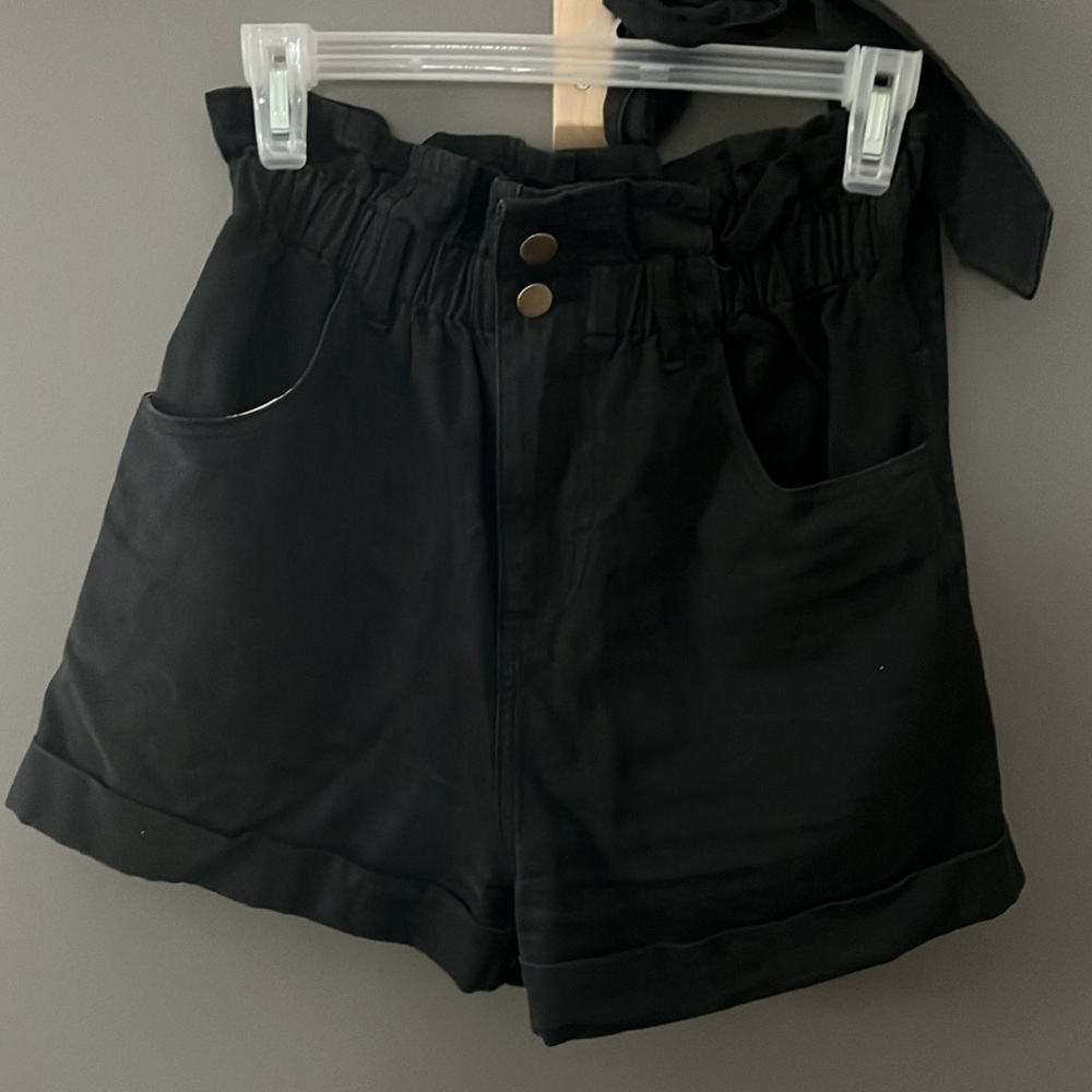 SHORTS HIGH WAISTED BLACK DENIM